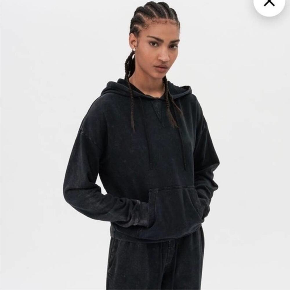 Splits59 Black Mineral Wash French Terry Pullover Hoodie Sweater Womens Size XS